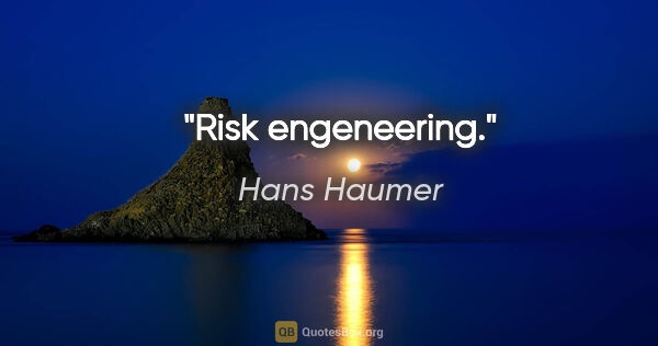 Hans Haumer Zitat: "Risk engeneering."