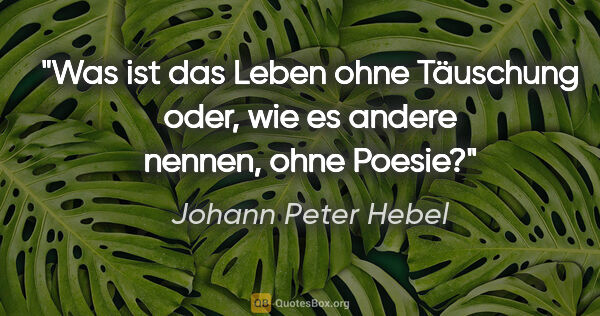 Johann Peter Hebel Zitat: "Was ist das Leben ohne Täuschung oder, wie es andere nennen,..."