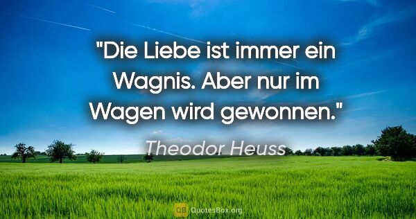 Theodor Heuss Zitat: "Die Liebe ist immer ein Wagnis. Aber nur im Wagen wird gewonnen."