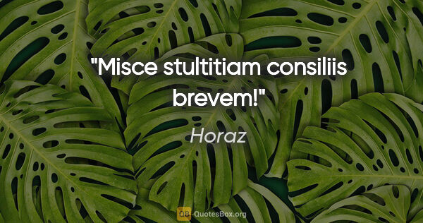 Horaz Zitat: "Misce stultitiam consiliis brevem!"