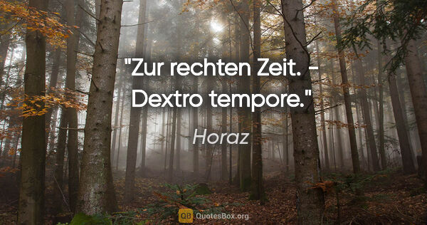 Horaz Zitat: "Zur rechten Zeit. - Dextro tempore."