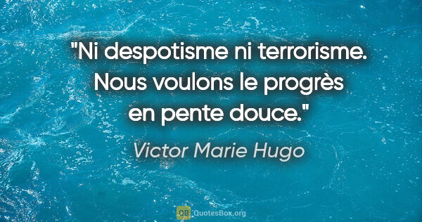 Victor Marie Hugo Zitat: "Ni despotisme ni terrorisme. Nous voulons le progrès en pente..."