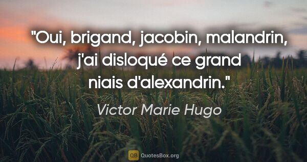 Victor Marie Hugo Zitat: "Oui, brigand, jacobin, malandrin, j'ai disloqué ce grand niais..."