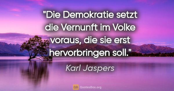 Karl Jaspers Zitat: "Die Demokratie setzt die Vernunft im Volke voraus, die sie..."