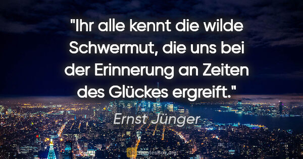 Ernst Jünger Zitat: "Ihr alle kennt die wilde Schwermut, die uns bei der Erinnerung..."