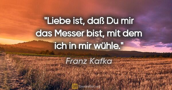 Franz Kafka Zitat: "Liebe ist, daß Du mir das Messer bist, mit dem ich in mir wühle."