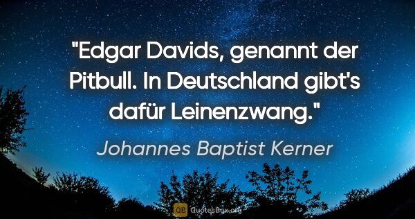 Johannes Baptist Kerner Zitat: "Edgar Davids, genannt der Pitbull. In Deutschland gibt's dafür..."