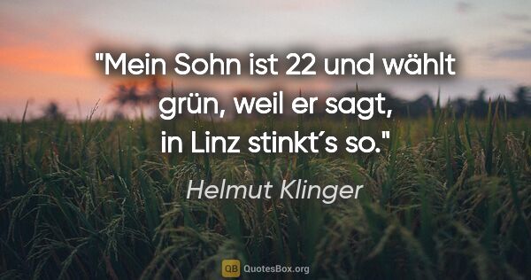 Helmut Klinger Zitat: "Mein Sohn ist 22 und wählt grün, weil er sagt, in Linz..."