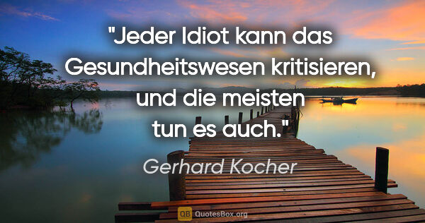 Gerhard Kocher Zitat: "Jeder Idiot kann das Gesundheitswesen kritisieren, und die..."