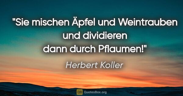 Herbert Koller Zitat: "Sie mischen Äpfel und Weintrauben und dividieren dann durch..."