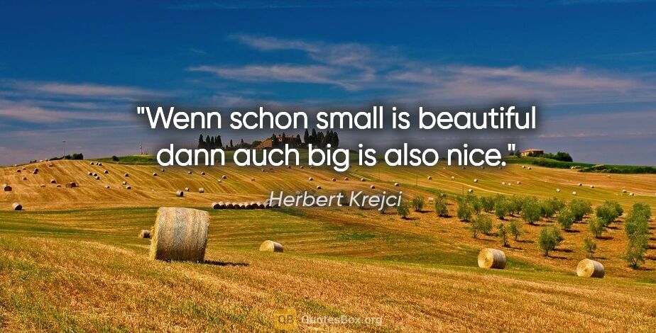 Herbert Krejci Zitat: "Wenn schon "small is beautiful" dann auch "big is also nice"."