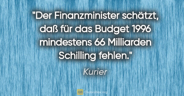 Kurier Zitat: "Der Finanzminister schätzt, daß für das Budget 1996 mindestens..."
