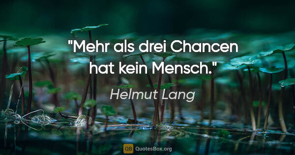 Helmut Lang Zitat: "Mehr als drei Chancen hat kein Mensch."