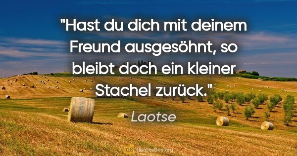 Laotse Zitat: "Hast du dich mit deinem Freund ausgesöhnt, so bleibt doch ein..."