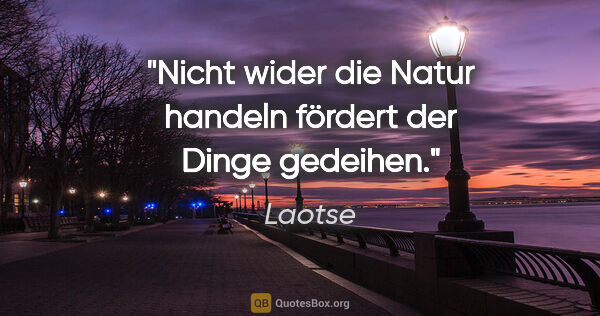 Laotse Zitat: "Nicht wider die Natur handeln fördert der Dinge gedeihen."