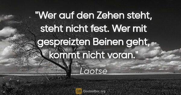 Laotse Zitat: "Wer auf den Zehen steht, steht nicht fest. Wer mit gespreizten..."