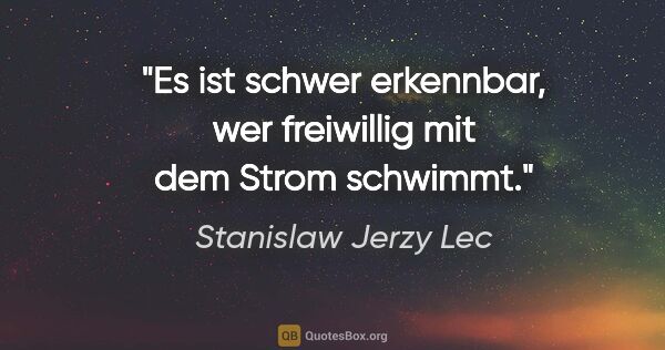 Stanislaw Jerzy Lec Zitat: "Es ist schwer erkennbar, wer freiwillig mit dem Strom schwimmt."