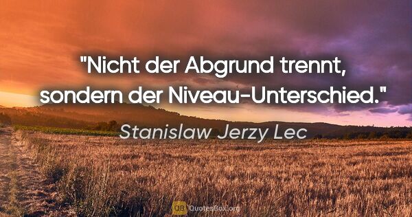 Stanislaw Jerzy Lec Zitat: "Nicht der Abgrund trennt, sondern der Niveau-Unterschied."
