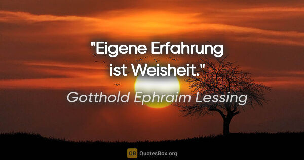 Gotthold Ephraim Lessing Zitat: "Eigene Erfahrung ist Weisheit."