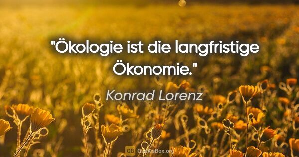 Konrad Lorenz Zitat: "Ökologie ist die langfristige Ökonomie."