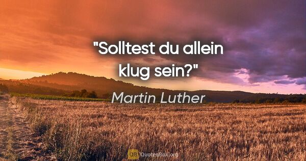 Martin Luther Zitat: "Solltest du allein klug sein?"