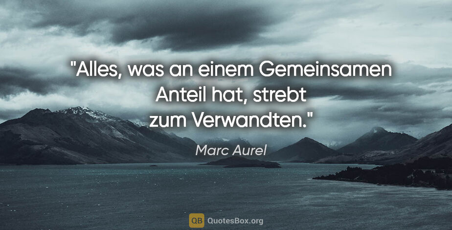 Marc Aurel Zitat: "Alles, was an einem Gemeinsamen Anteil hat, strebt zum..."