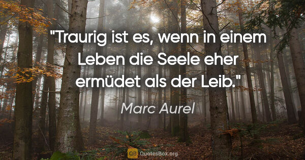 Marc Aurel Zitat: "Traurig ist es, wenn in einem Leben die Seele eher ermüdet als..."