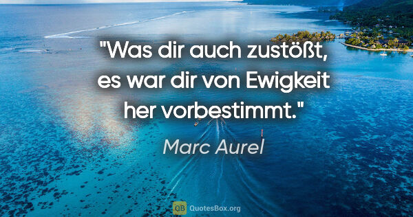 Marc Aurel Zitat: "Was dir auch zustößt, es war dir von Ewigkeit her vorbestimmt."