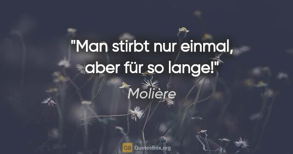 Molière Zitat: "Man stirbt nur einmal, aber für so lange!"