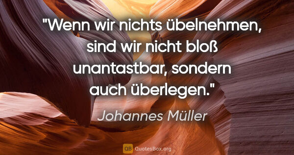 Johannes Müller Zitat: "Wenn wir nichts übelnehmen, sind wir nicht bloß unantastbar,..."