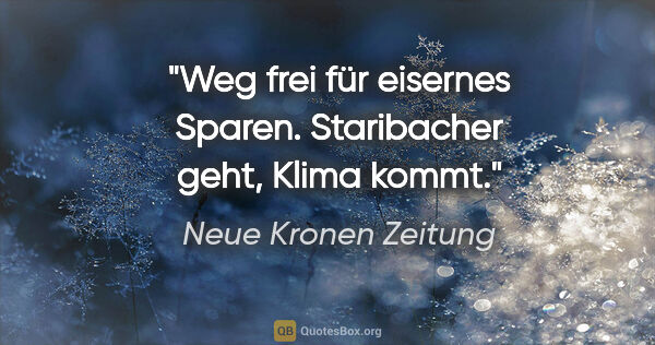 Neue Kronen Zeitung Zitat: "Weg frei für eisernes Sparen. Staribacher geht, Klima kommt."