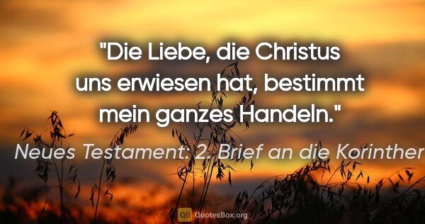 Neues Testament: 2. Brief an die Korinther Zitat: "Die Liebe, die Christus uns erwiesen hat, bestimmt mein ganzes..."