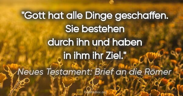 Neues Testament: Brief an die Römer Zitat: "Gott hat alle Dinge geschaffen. Sie bestehen durch ihn und..."