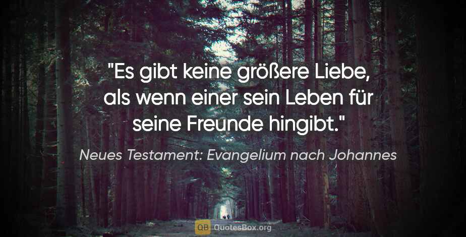 Neues Testament: Evangelium nach Johannes Zitat: "Es gibt keine größere Liebe, als wenn einer sein Leben für..."