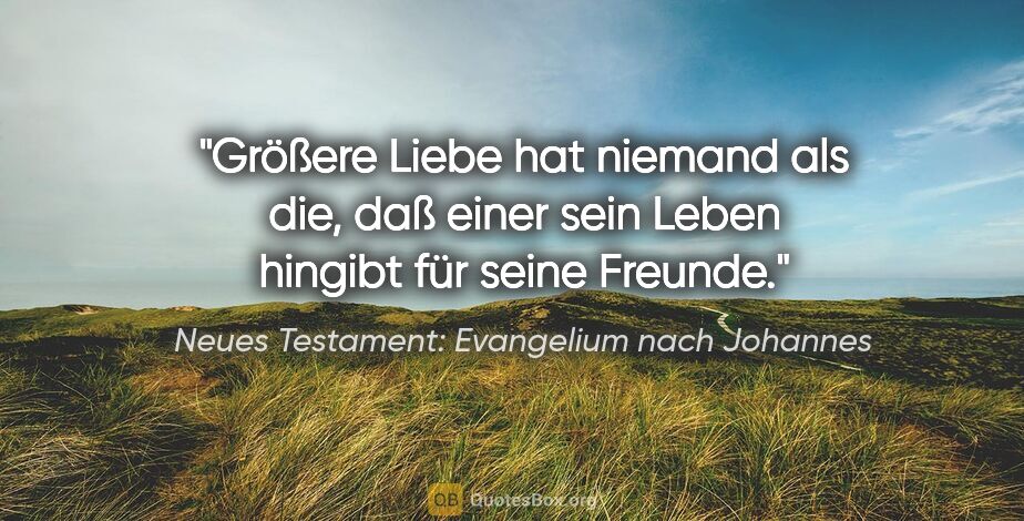 Neues Testament: Evangelium nach Johannes Zitat: "Größere Liebe hat niemand als die, daß einer sein Leben..."