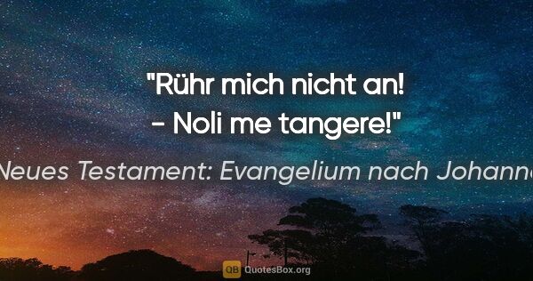 Neues Testament: Evangelium nach Johannes Zitat: "Rühr mich nicht an! - Noli me tangere!"