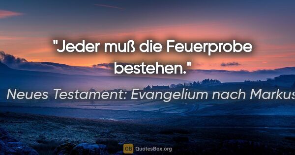 Neues Testament: Evangelium nach Markus Zitat: "Jeder muß die Feuerprobe bestehen."