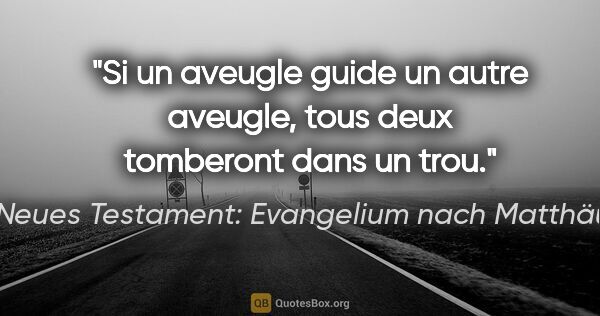 Neues Testament: Evangelium nach Matthäus Zitat: "Si un aveugle guide un autre aveugle, tous deux tomberont dans..."