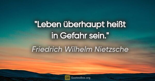 Friedrich Wilhelm Nietzsche Zitat: "Leben überhaupt heißt in Gefahr sein."