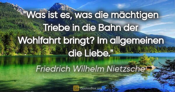 Friedrich Wilhelm Nietzsche Zitat: "Was ist es, was die mächtigen Triebe in die Bahn der Wohlfahrt..."