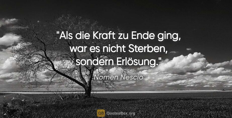 Nomen Nescio Zitat: "Als die Kraft zu Ende ging, war es nicht Sterben, sondern..."