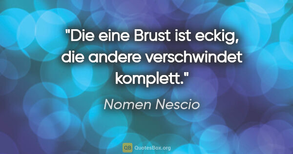 Nomen Nescio Zitat: "Die eine Brust ist eckig, die andere verschwindet komplett."
