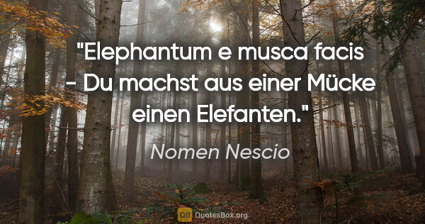 Nomen Nescio Zitat: "Elephantum e musca facis - Du machst aus einer Mücke einen..."