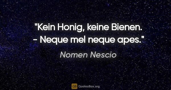 Nomen Nescio Zitat: "Kein Honig, keine Bienen. - Neque mel neque apes."