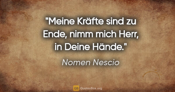 Nomen Nescio Zitat: "Meine Kräfte sind zu Ende, nimm mich Herr, in Deine Hände."