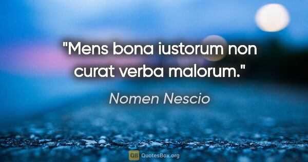 Nomen Nescio Zitat: "Mens bona iustorum non curat verba malorum."
