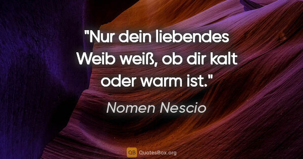 Nomen Nescio Zitat: "Nur dein liebendes Weib weiß, ob dir kalt oder warm ist."