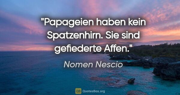 Nomen Nescio Zitat: "Papageien haben kein Spatzenhirn. Sie sind gefiederte Affen."