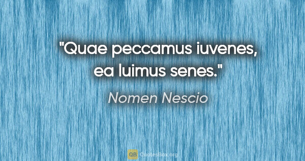 Nomen Nescio Zitat: "Quae peccamus iuvenes, ea luimus senes."