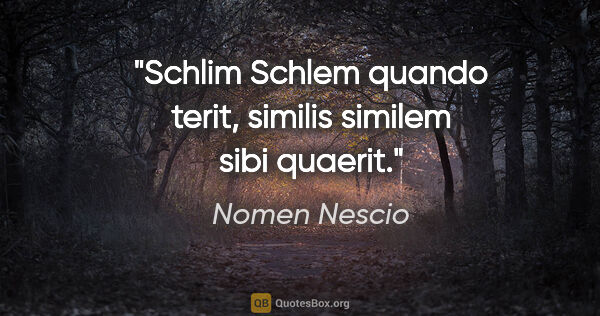 Nomen Nescio Zitat: "Schlim Schlem quando terit, similis similem sibi quaerit."